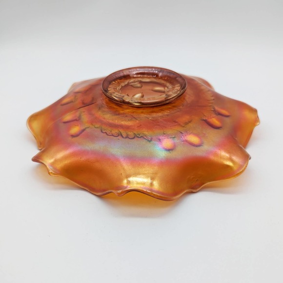 1920s Fenton Acorn Marigold Carnival Glass Footed Bowl w Crimped Rim Pattern 834 - Picture 12 of 12